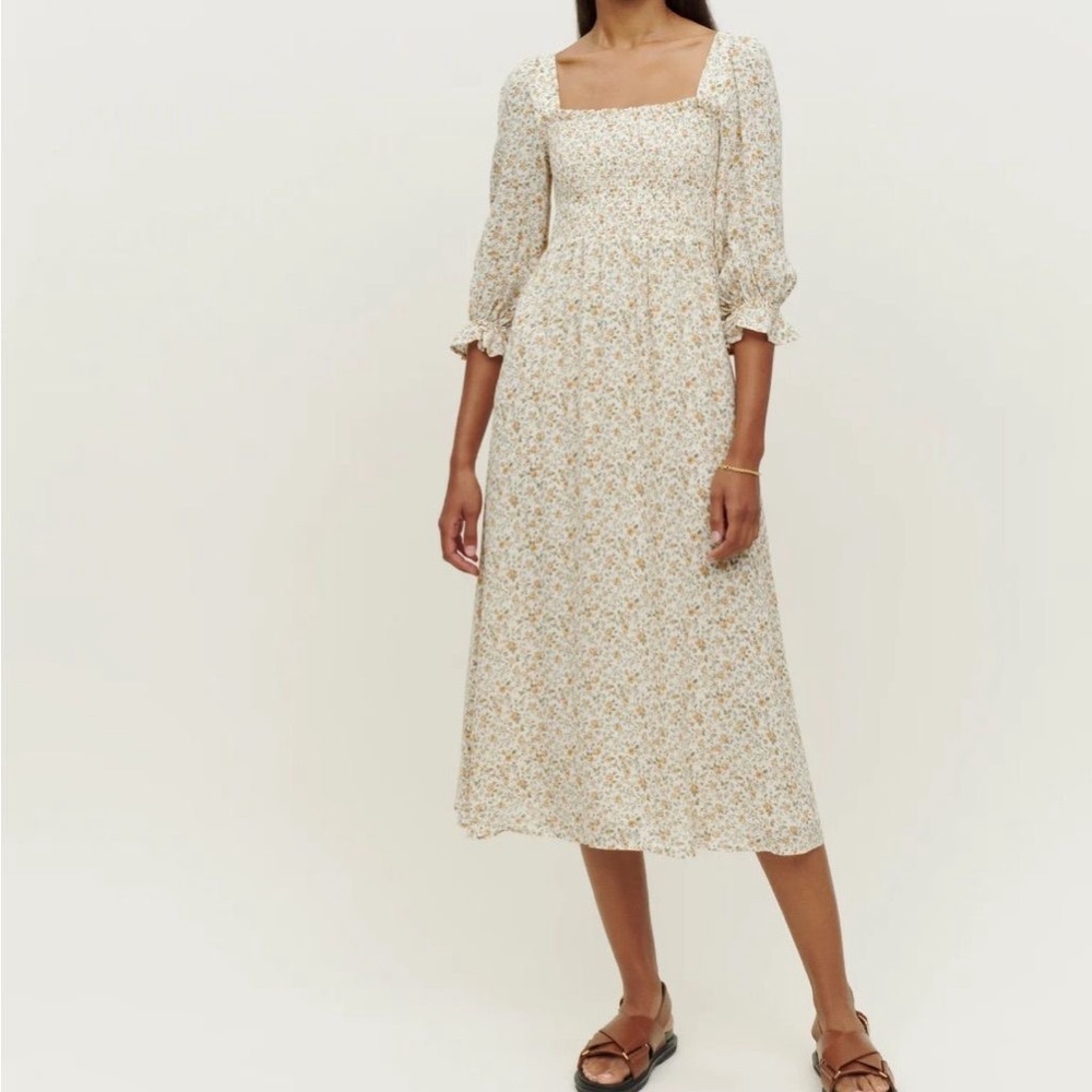 Reformation Cream Floral Midi Dress